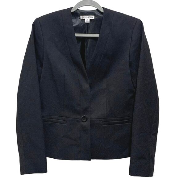 Pendleton Black Virgin Wool Blazer Size 10 Classic Minimalist Dark Academia - Picture 1 of 5